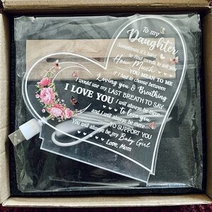 Heart-Shaped LED Plaque with Floral Design Daughter Gift